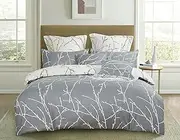 Tree Reversible Double/Queen/King/Super King Size Duvet/Doona/Quilt Cover Set (Queen, Grey&Beige)