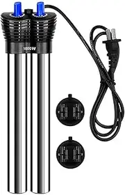 Stainless Steel Double-Tube Submersible Aquarium Heater, 600W/800W/1000W Fish Tank Heater with Adjust Knob Thermostat, ONLY for Freshwater,1000w