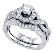 14k White Gold Round Diamond Twist Bridal Wedding Ring Set 1 Cttw (Certified)