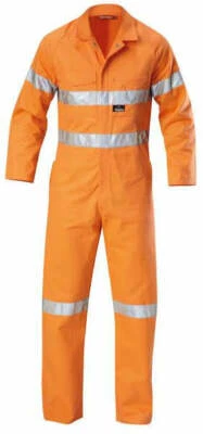 Mens Hard Yakka Hi-Vis Coverall Overalls Cotton Drill with Tape Workwear Y00122