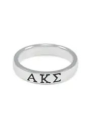 Alpha Kappa Sigma Sterling Silver skinny band ring with black enamel