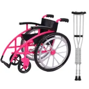 1 Set Of Doll Wheelchair And Crutches Playset Red Mini Wheelchair Model Miniature Wheelchair Crutch Ornaments For Kids Pretend Play Toy For 30cm Do...