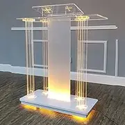 Luxurious Acrylic Podium, Floor Rolling Podium with Wheels, LED Church Pulpit Table, Pulpits for Churches, Portable Transparent Lectern for Conference Room Church Company