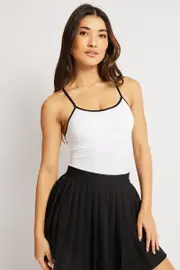 White Singlet Top Contrast Binding Seamless - Size L, Women's Singlet