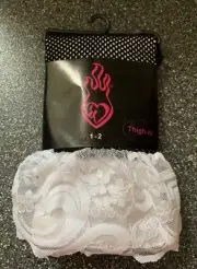 NIP Torrid Thigh Hi Black Fish Net White Lace Top 1 2