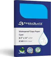 TerraSlate Paper | Cyan Blue | 8.5" x 11" Waterproof Paper | Laser Printer Paper, Copy Machine, & Digital Press Compatible, 25 Sheets (8 MIL TerraSlate (80lb Cover))