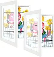 2 x Kids Art Frame A4 Size | Front Opening | Horizontal and Vertical Display, Easy Change Artwork Frames, Children Art Projects Frames (White, Set of 2)