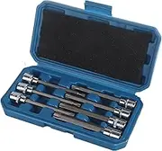 7Pcs 3/8inch Drive Extra Long Torx Star Bit Socket Set for Hard-to-Reach Areas 110mm High Strength Chrome Vanadium Blue Case