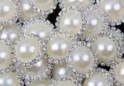 10 ivory white pearl rhinestone flatback button - silver - 18mm metal button - p