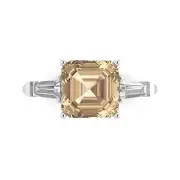 3.5 Asscher 3 stone Yellow Moissanite Promise Bridal Wedding Ring 14k White Gold