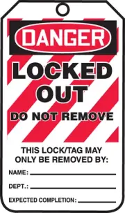 Lockout Tags, Pack of 5, Danger Locked Out Do Not Remove, US Made OSHA Compliant