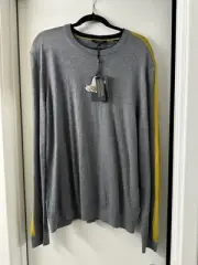 $175 NWT Ted Baker Gray with Yellow stripes Jumper Men Sweater cupro XXXL 7 3XL