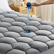 SONIVE Waterproof Thick Mattress Topper Ultra Fluffy Soft Topper Breathable Pad Machine Washable Fitted Mattress Protector Bedding Topper for Single Bed, Grey 90x190cm