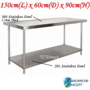 304 Stainless Steel 1500 x600 mm Work Bench Kitchen Table for Food Prep Catering