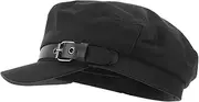 [Healvian] Side Buckle Leather Beret Hat Fashionable Peaked Cap for Outdoor All Match Casual Lady Hat Black