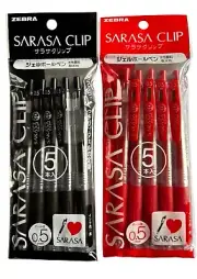Zebra Sarasa Clip Ballpoint Pens Black & Red 2 Packs (Total 10 Pens）water-resist