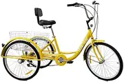 3 Wheels Adult Tricycle 7 Speed Three Wheel Bike 24 Inch Adults Trikes for Seniors with Shopping Basket Exercise Men's Women's Tricycle Cycling