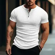 Men's Henley Shirt Ribbed Knit tee Tee Top Plain Henley Street Vacation Short Sleeves Clothing Apparel Fashion Designer Basic
