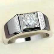 Solitaire Style Men's Engagement Ring In Silver With Simulated Round Gemstone