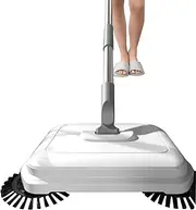 2 in 1 Carpet Sweeper and Floor Sweeper, Hand Push Sweeper, Quiet Manual Floor Sweeper with Adjustable Long Handle, Foldable Sweeping Mopping Machine for Home Kitchen