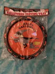 Vintage New Design Tin Halloween Serving Tray Witch 13 Inch Unopened Package