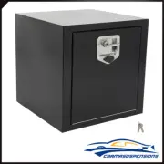 Black Storage Tool Box 18"x18"x18" 2x Chain + 1x Lock For Truck RV Garage Office