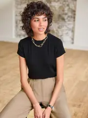 Black Soft Touch Ribbed Short Sleeve T-Shirt with TENCEL™ Lyocell (312596) | $20