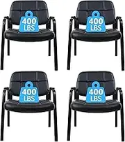 HIKLC Big& Tall 400lbs WaitingRoom GuestChair, LeatherOffice ReceptionChair No Wheelswith PaddedArms for ElderlyHome(Black 4 Pack)