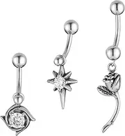 [HZMAN] Belly Button Rings for Women 14G Surgical Steel Belly Rings Cubic Zirconia Belly Rings Navel Piercing Jewelry