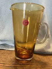 Polish Handcrafted Heavy Amber Glass Pitcher