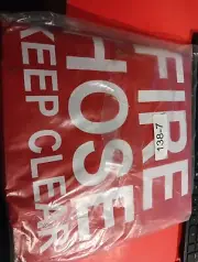 Fire Hose Cover Red Vinyl Bag "FIRE HOSE KEEP CLEAR" NIP Free Shipping B57