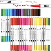 KAPASKI Dual Brush Pens, 36 Colors Brush Tip Markers, 0.4 mm Flineliner Pens and Brush Markers for Coloring, Colored Drawing Pens, Coloring Markers for Coloring Books, Journaling Pens
