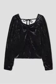 Velvet Back Ribbon Blouse Black