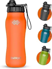 TrailWynd Insulated Stainless Steel Water Bottle, 24 Hours Cold, 12 Hours Hot, Leak-Proof, Powder-Coated Finish, 24oz (Orange)