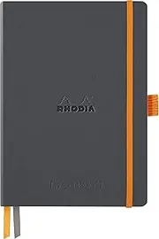 RHODIA 117814C – Flexible Bullet Journal Goalbook Titanium – A5 – Dotted Dot|240 Pages – Clairefontaine Paper 90 g – 2 Ribbons, Elastic Closure – Imitation Leather Cover