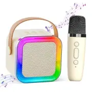Mini Karaoke Machine for Kids Adults,Portable Bluetooth Speaker, Beige - 1 Mic
