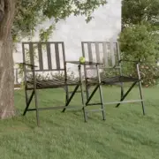 Folding Outdoor Bench With Middle Table Steel Garden Patio Double-Chair Black