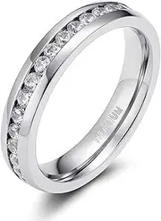 [Wozya] Titanium Ring for Women Man CZ Engagement Ring Silver Color Crystal Wedding Band Couples