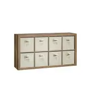 Pemberly Row Stow-away Engineered Wood 8-Fabric Cube Storage in Lintel Oak