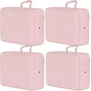 4 Pack Ultra Space Saving Self Compression Organizer, Bedroom Clothes Storage Bags with Zipper, Large Moving Bags Heavy Duty with Reinforced Handles, Ultra Space Saving Storage Tote (Pink, L)