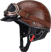 Motorcycle Half Helmet Visor Goggles Open Face Helmet with Sun Visor Retro German Style Jet Helmet for Adult Men Women ECE Approved Cruiser Scooter Motorbike Helmet