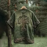 Men's T Shirt Tee Short Sleeve Shirt Tee Top Short Sleeve V Neck Summer Tree Tribal Vintage Designer Basic Print Vacation Street Going out Green Gray Top Tee f