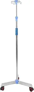 Portable Rolling IV Pole Stand w/3 Wheels and 4 Hooks Adjustable Height Medical IV Drip Stand Stainless Steel Infusion Stand for Hospital Clinic