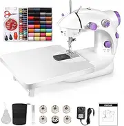 [Wadukud] Sewing Machine Kit, Mini Sewing Machine with Expansion Board and 99pcs Needlework Set, Portable Sewing Machine for Beginners, Household Sewing Machine(Purple)
