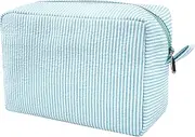 [GFU] Cosmetic Bags for Women, Seersucker Cosmetic Bag, Travel Toiletry Stripe Makeup Bag, Large Women Aesthetic Organizer Storage Pouch, Girls Handbags Purses