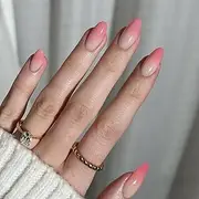 Modelones Pink Ombre Press on Nails Almond, Spring Easter Short Fake Nails, Nail Kit with Nail Glue Adhesive Tabs Mini Nail File, Nails Press Ons 32Pcs 16 Sizes