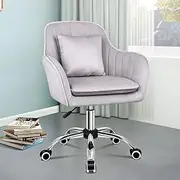 ALFORDSON Velvet Office Chair Desk Chair, Rolling Chair for Vanity Makeup Dressing Table, Modern Mid-Back Home Office Computer Chair, Task Study Chair for Kids Adult Living Room Bedroom, Light Grey