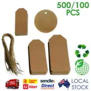 BROWN KRAFT RECTANGLE & ROUND SHARP STRING TWINES GIFT PAPER TAGS 100 & 500 PACK