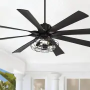 70" Modern Indoor Ceiling Fan LED Light Remote Black Cage for Living Room House