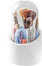 LALOCAPEYO Makeup Brush Holder Organizer Makeup Brush Bucket Cosmetic Brushes Storage with Lid 7Compartment Clear Cosmetic 360 RotatingDisplay Case (blue)